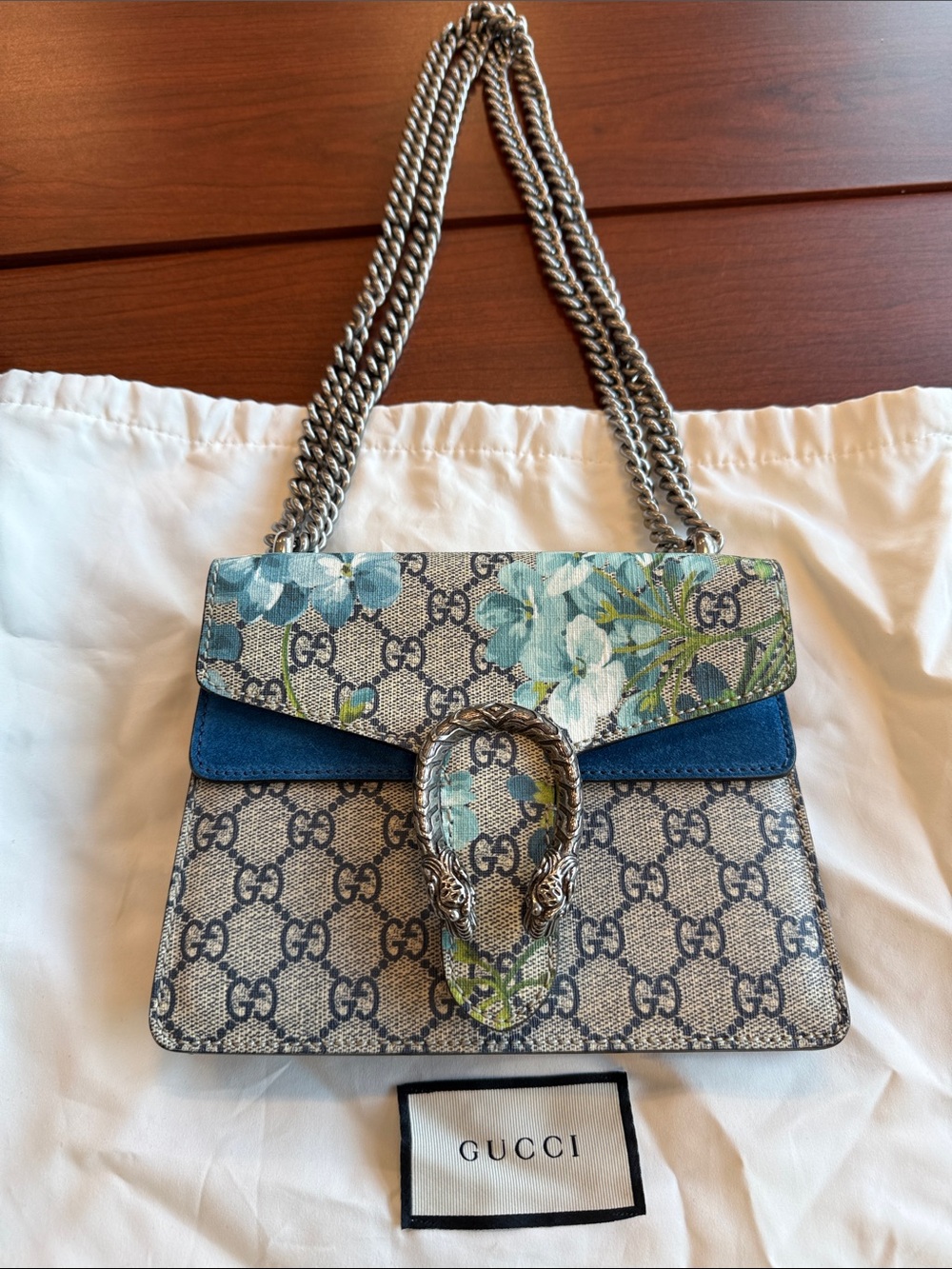 Gucci Floral GG Supreme Mini Shoulder Bag in Blue and Green